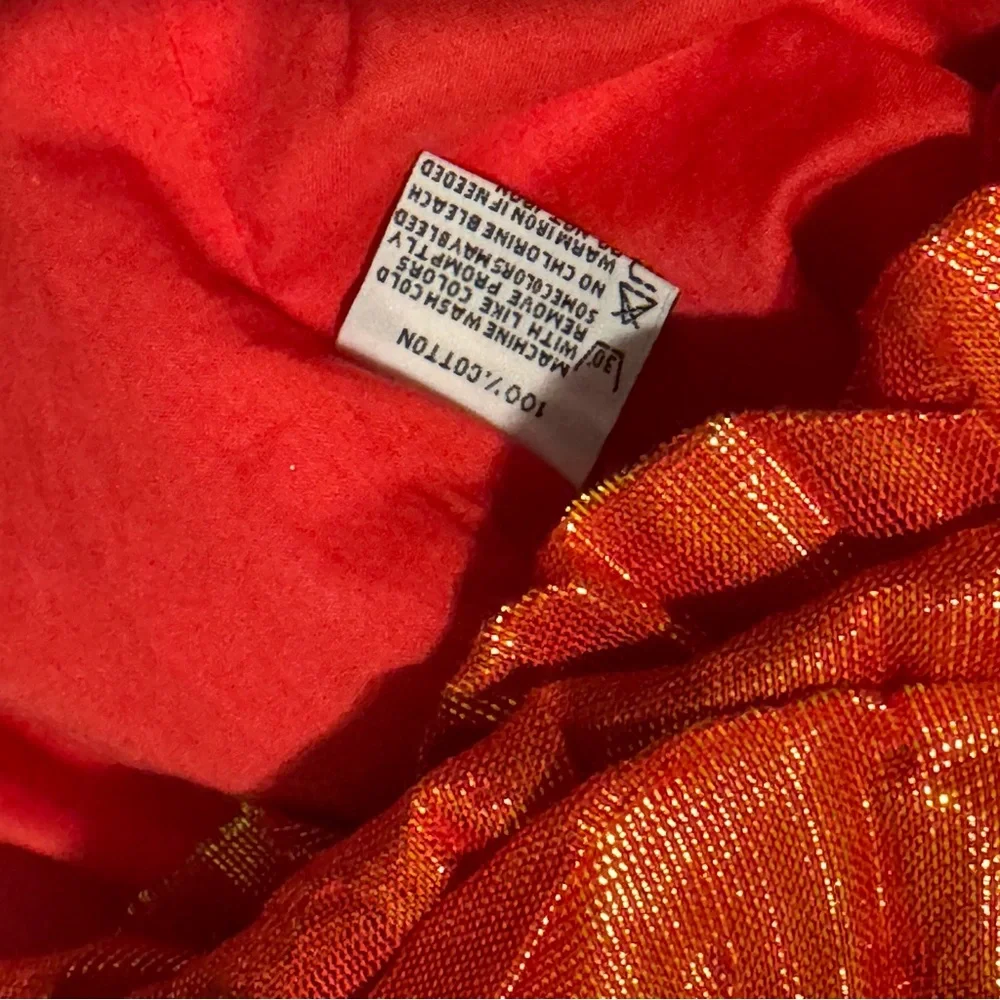 Sophie Catalou Dress Double Flounce Red L/S Floral Applique Metallic Ruffle 6